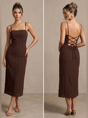 🤎☀️Max and Ash Brown Boho Open Back Midi Dress | Size M | NWT